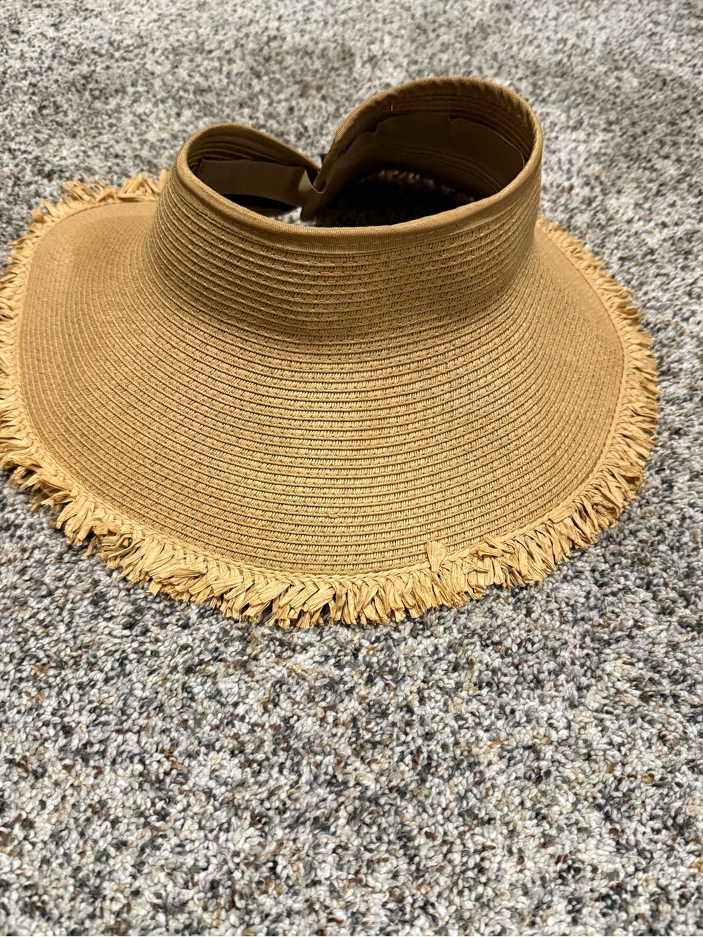 Wide Brim Straw Visor in Tan with Fringed Edge packable for travel